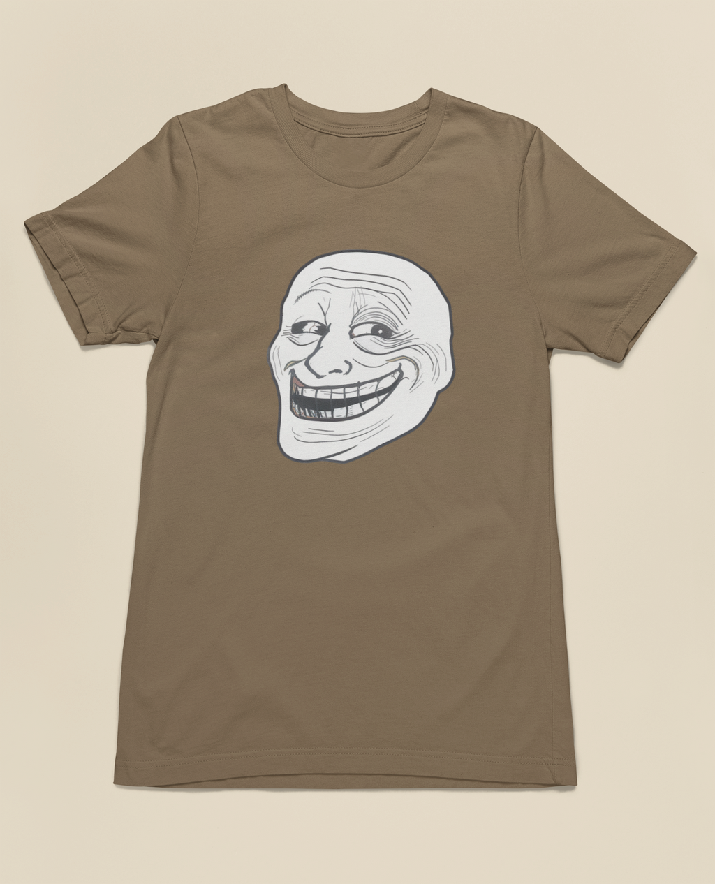 Trollface Meme Tee – Black, Vintage Brown