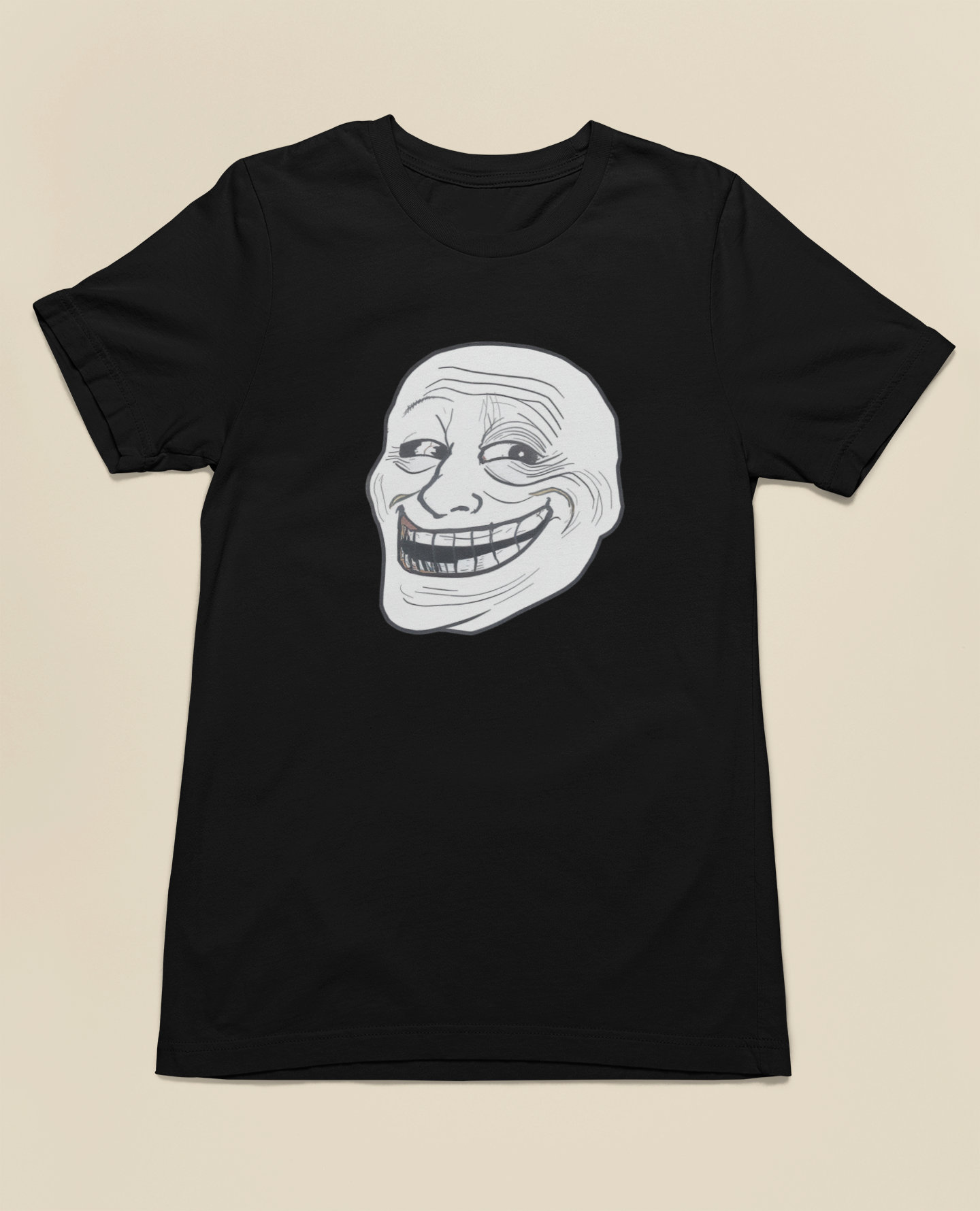 Trollface Meme Tee – Black, Vintage Brown