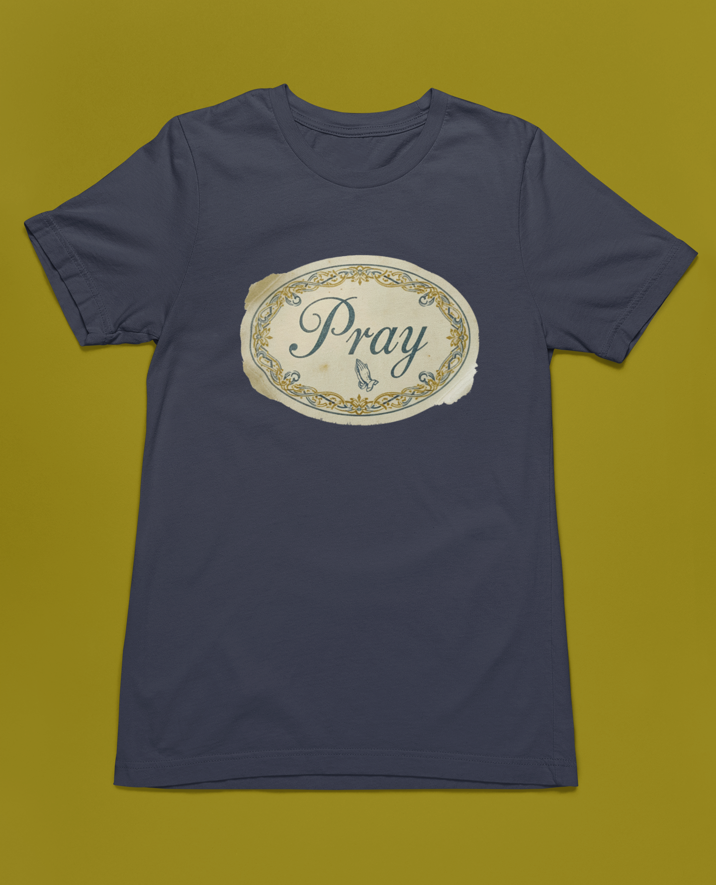 Pray Vintage Sticker Tee - Heathered Navy