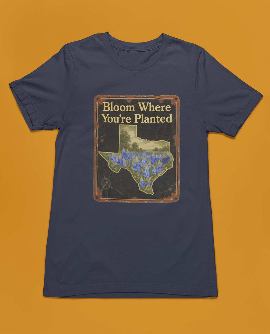 Bloom Where You're Planted Vintage Sign Tee - Heathered Blue