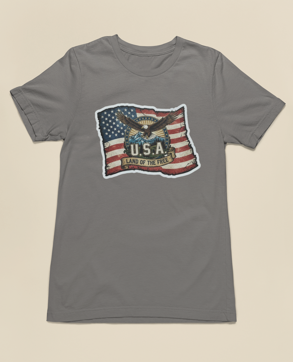 USA, Land of the Free Eagle Flag Tee - Heather Navy, White, Black, Deep Heather