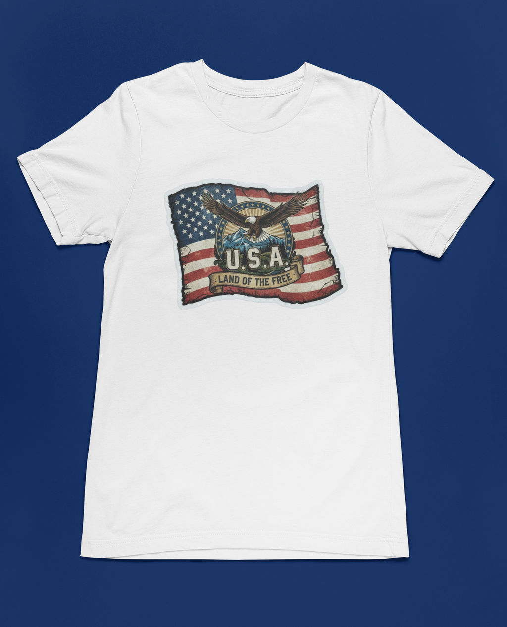 USA, Land of the Free Eagle Flag Tee - Heather Navy, White, Black, Deep Heather