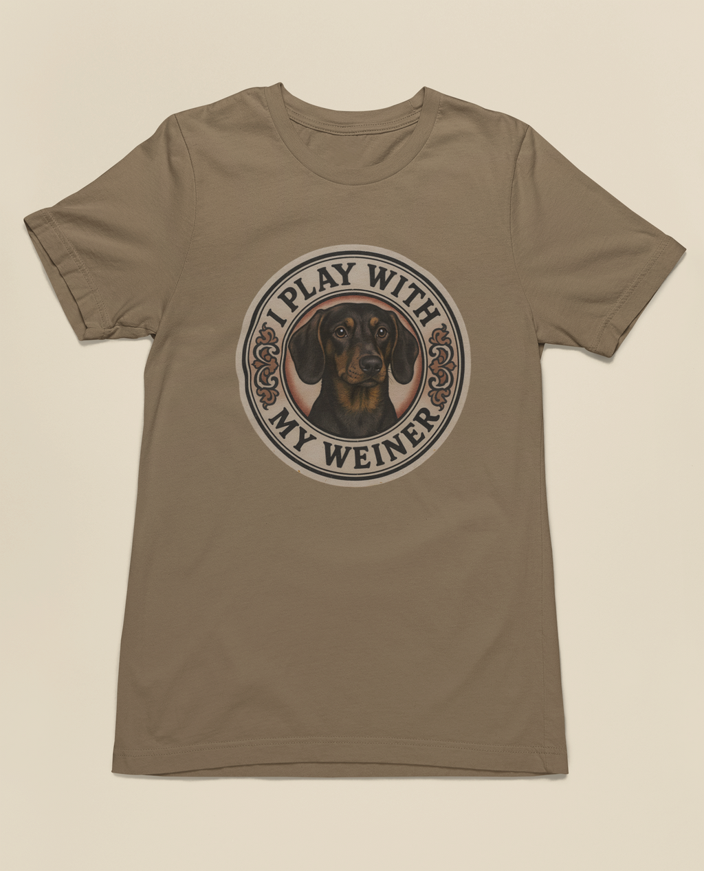 I Play With My Weiner Tee – Vintage Brown, Black