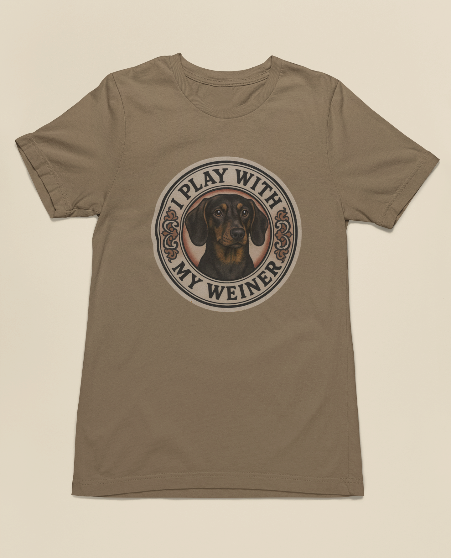 I Play With My Weiner Tee – Vintage Brown, Black