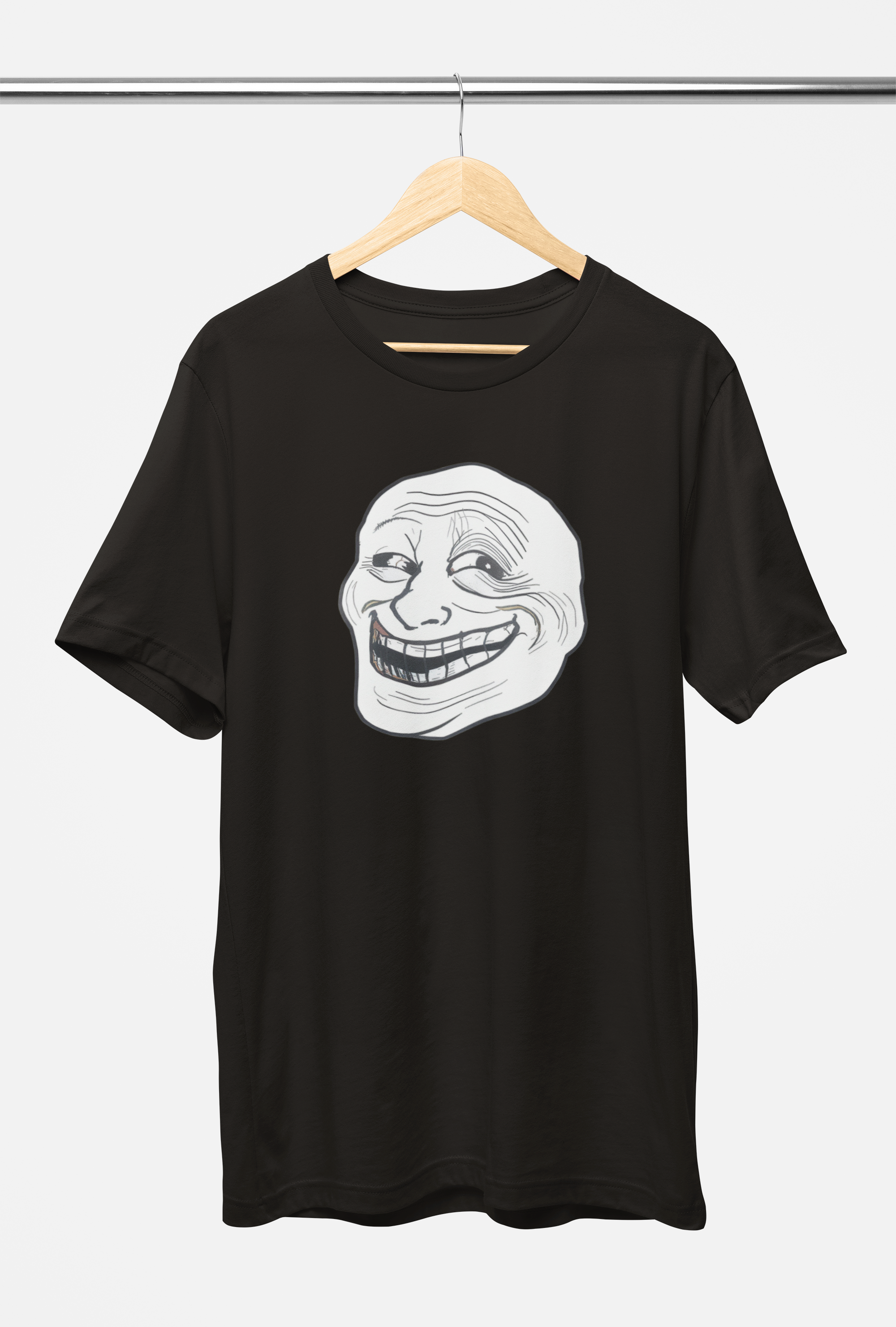 Trollface Meme Tee – Black, Vintage Brown