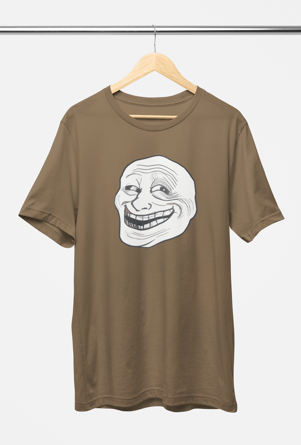 Trollface Meme Tee – Black, Vintage Brown