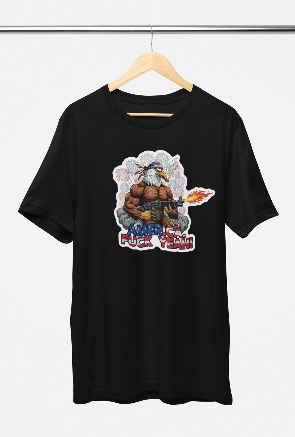 America Fuck Yeah! Patriotic Eagle Tee - Canvas Red or Black