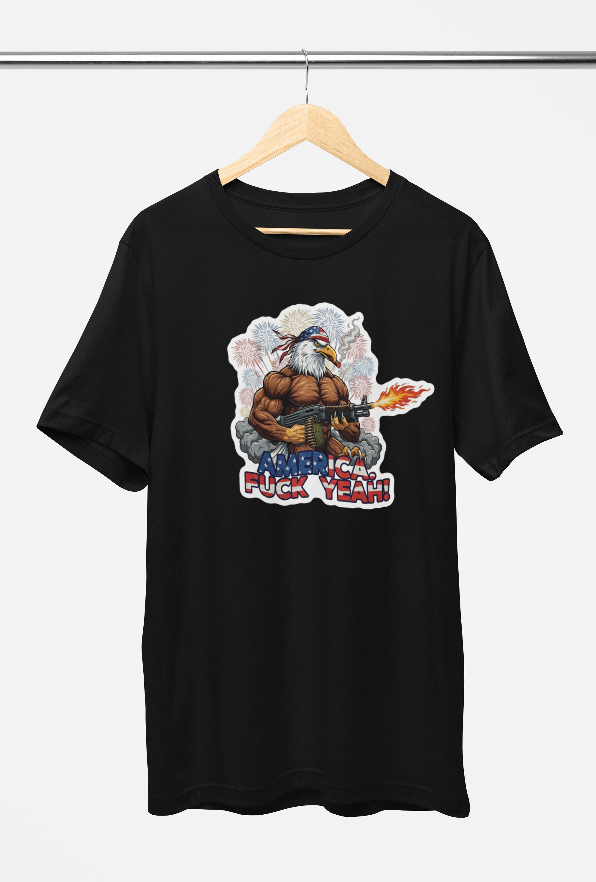 America Fuck Yeah! Patriotic Eagle Tee - Canvas Red or Black
