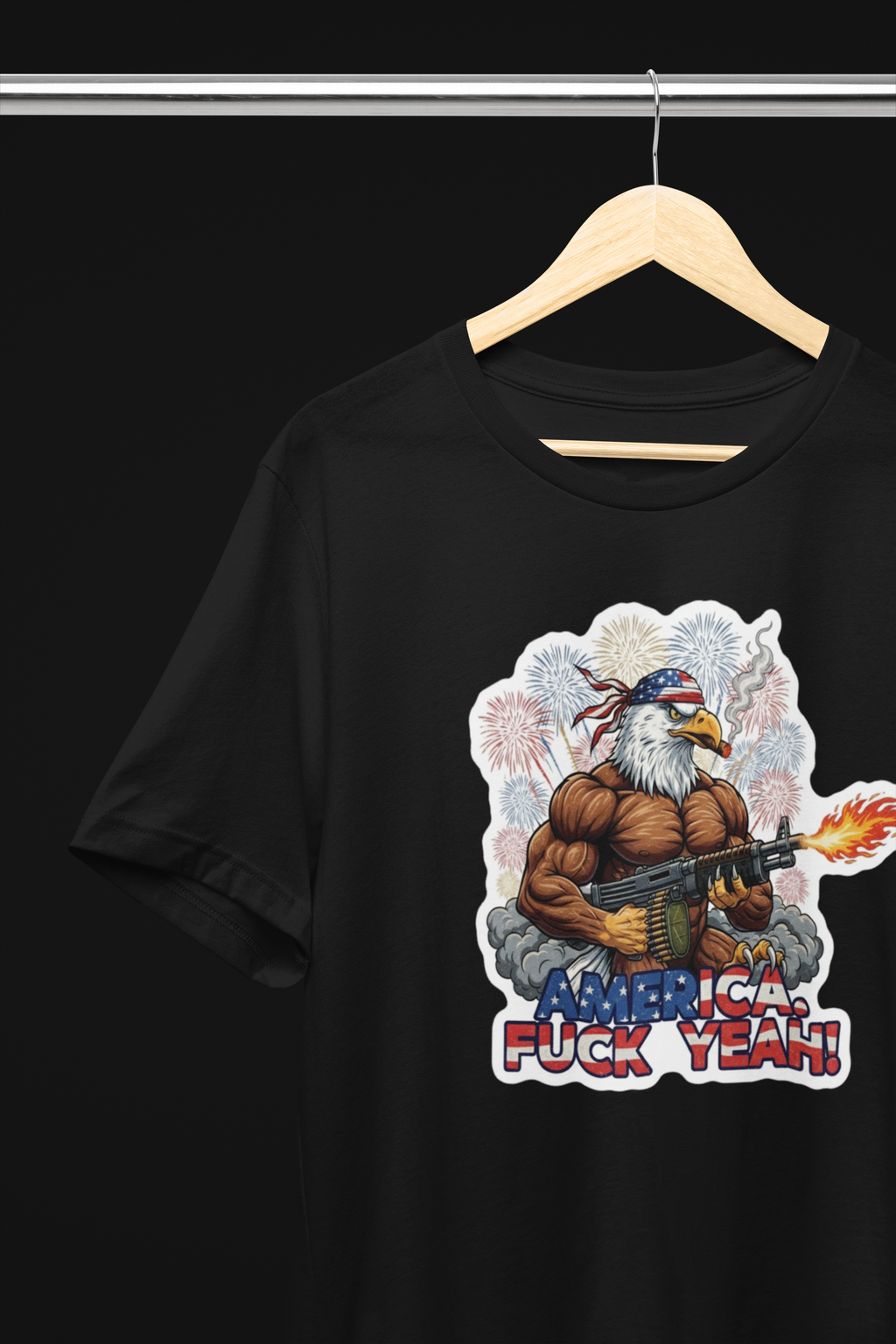 America Fuck Yeah! Patriotic Eagle Tee - Canvas Red or Black