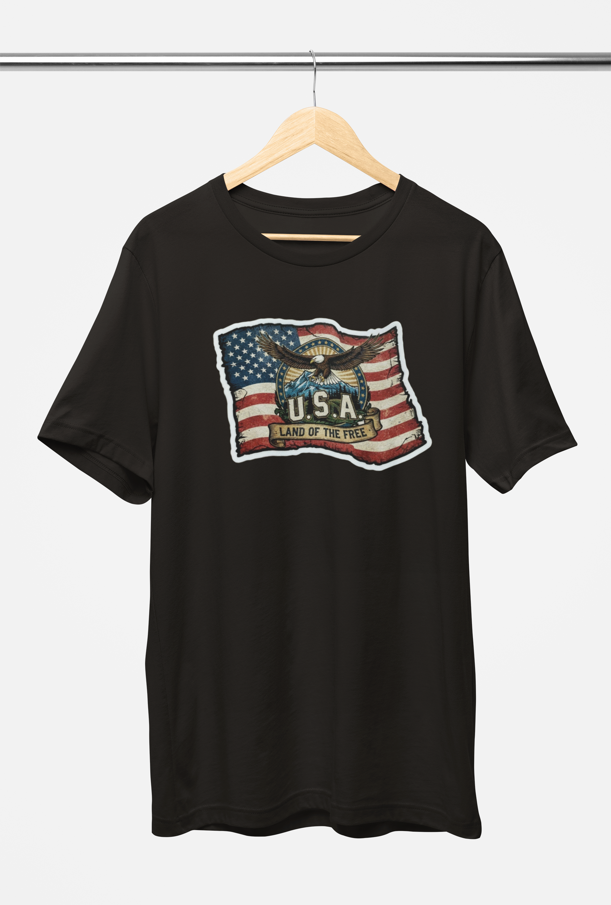 USA, Land of the Free Eagle Flag Tee - Heather Navy, White, Black, Deep Heather