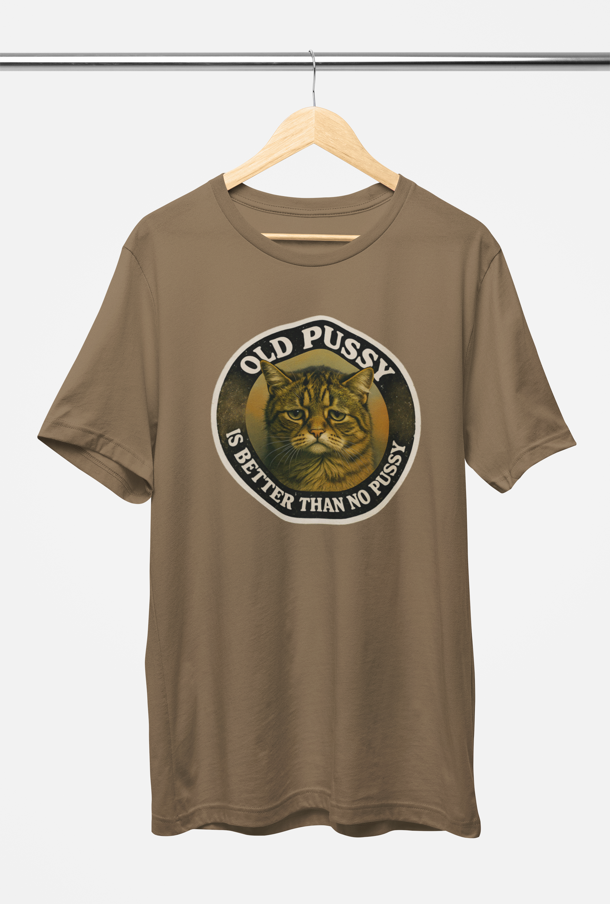 Old Pussy Is Better Than No Pussy Tee – Vintage Brown, Black