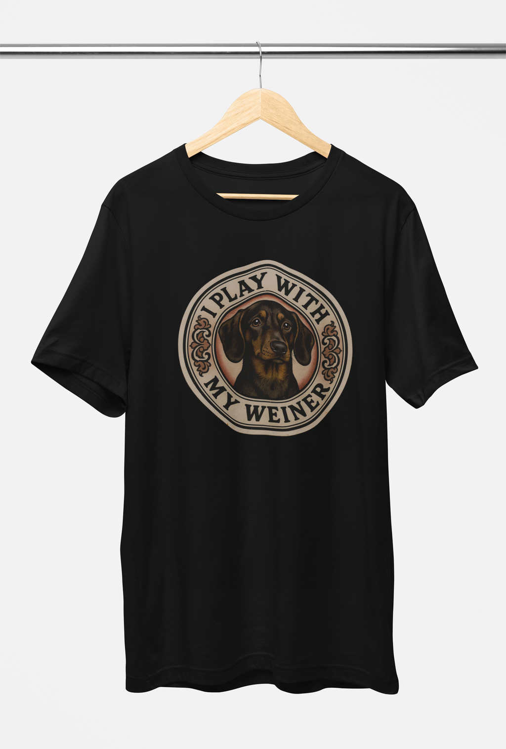 I Play With My Weiner Tee – Vintage Brown, Black