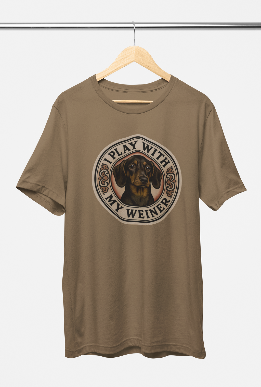 I Play With My Weiner Tee – Vintage Brown, Black