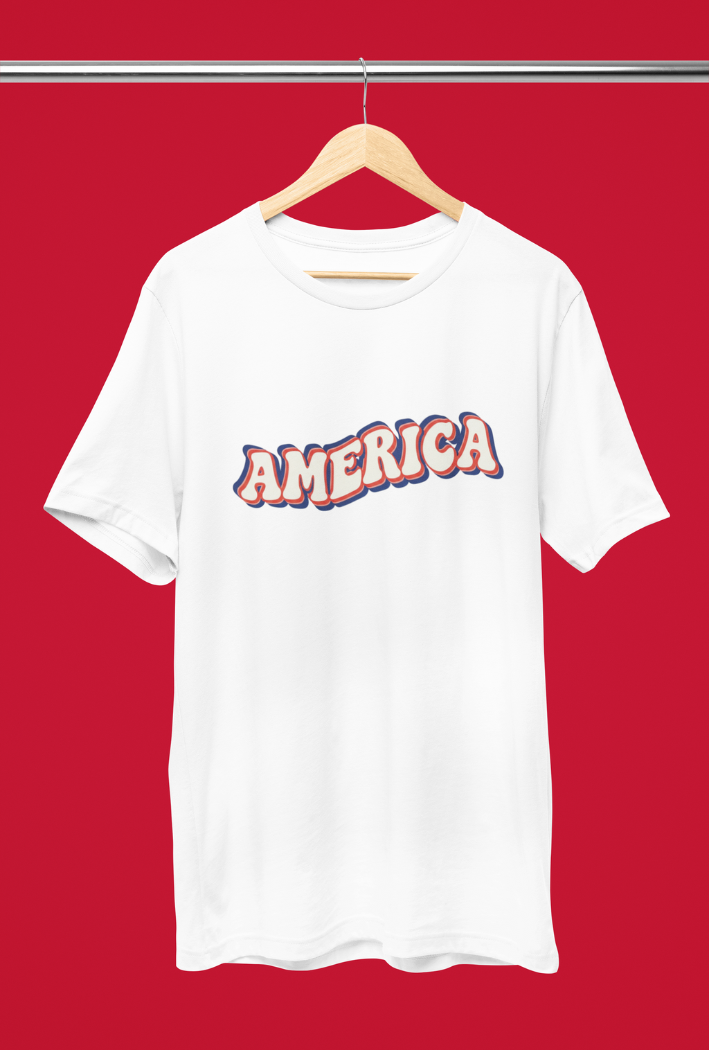 Retro America Groovy Text Tee - Canvas Red, White
