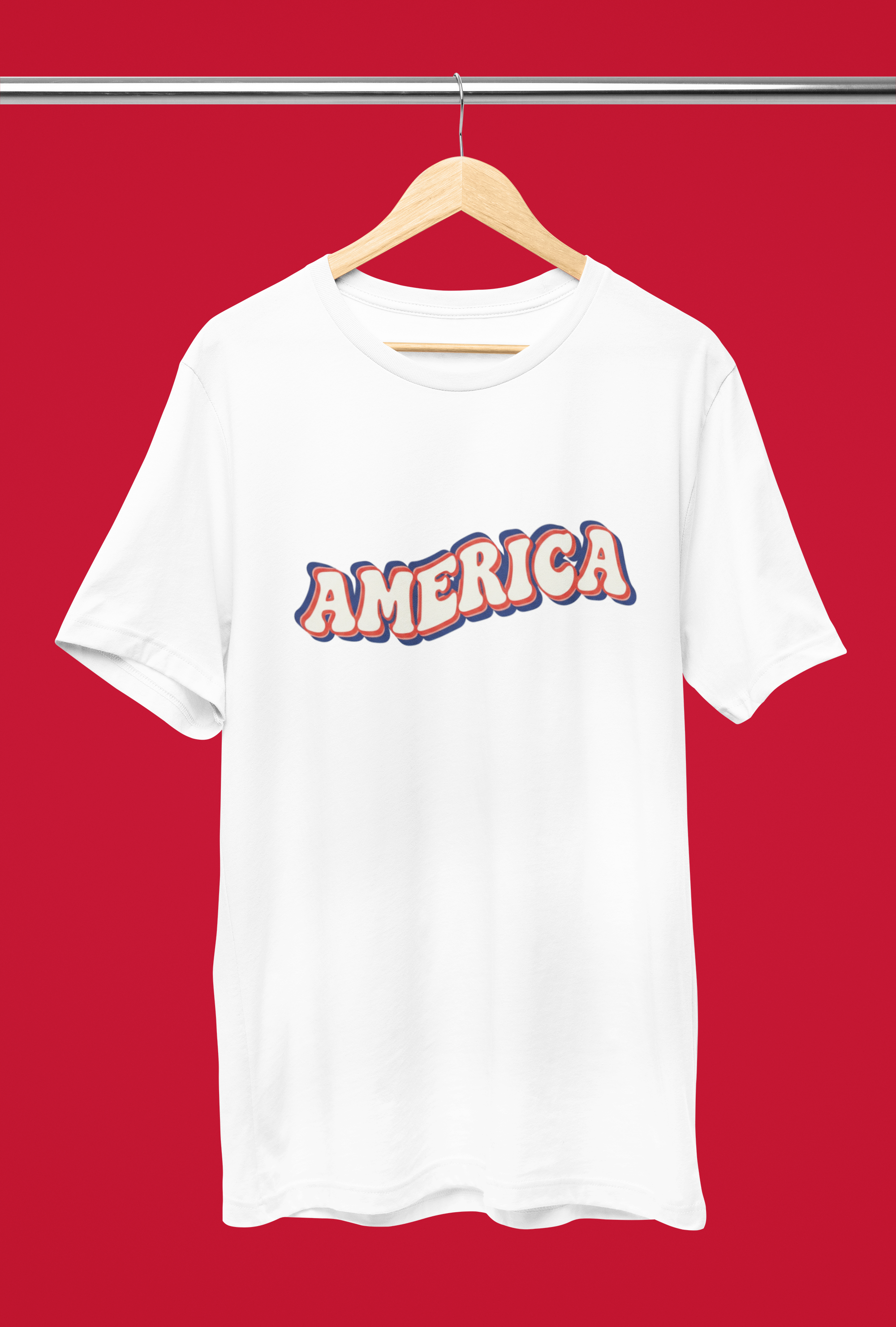 Retro America Groovy Text Tee - Canvas Red, White
