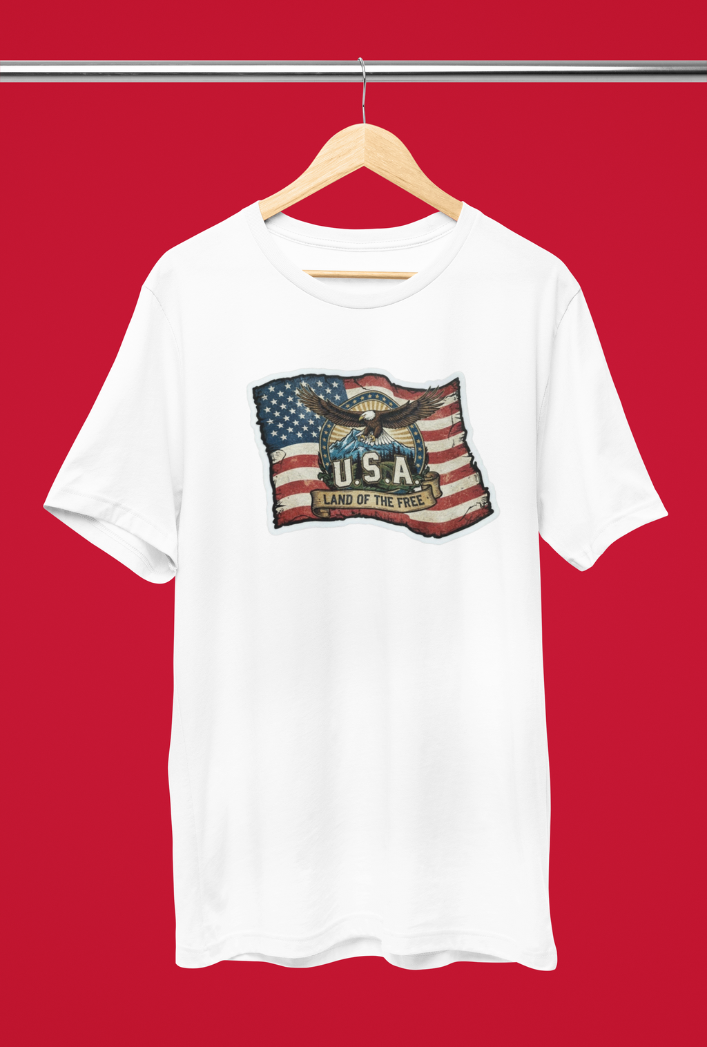 USA, Land of the Free Eagle Flag Tee - Heather Navy, White, Black, Deep Heather