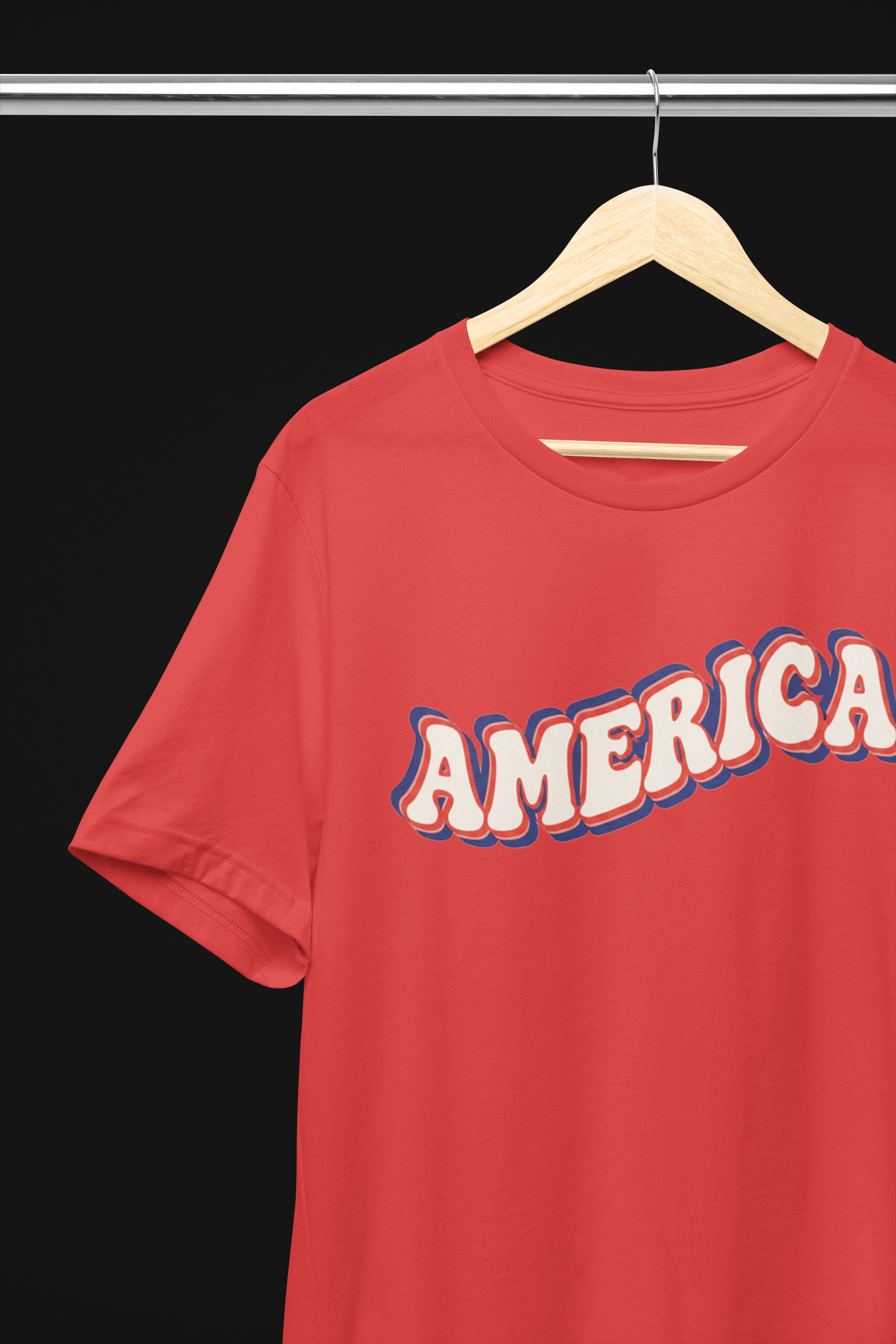 Retro America Groovy Text Tee - Canvas Red, White