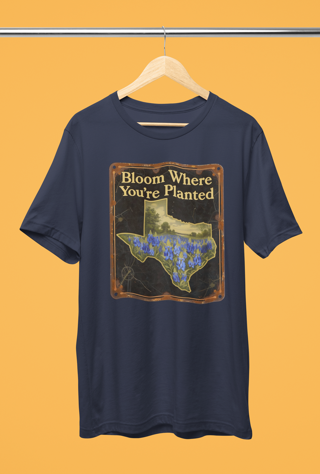 Bloom Where You're Planted Vintage Sign Tee - Heathered Blue