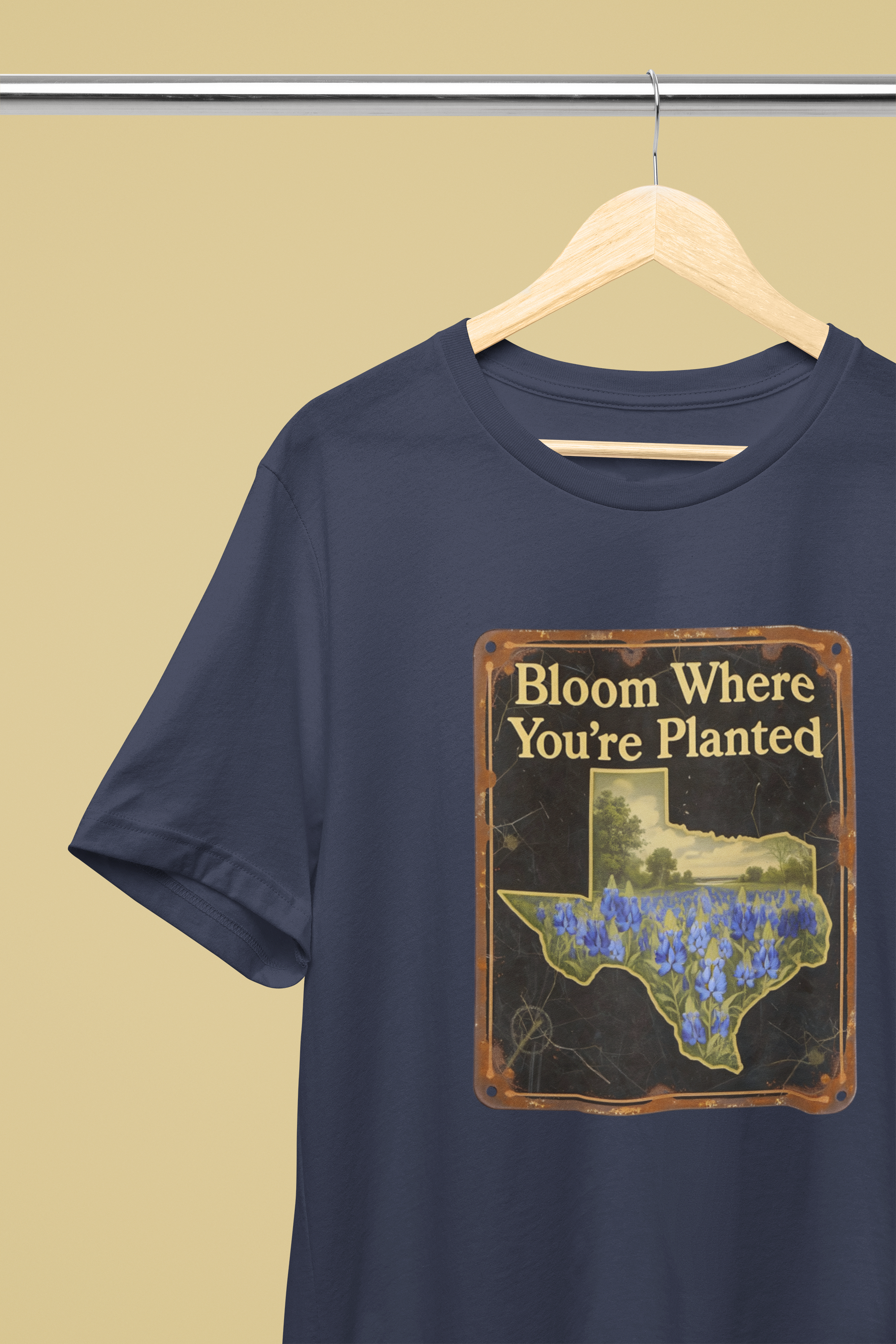 Bloom Where You're Planted Vintage Sign Tee - Heathered Blue