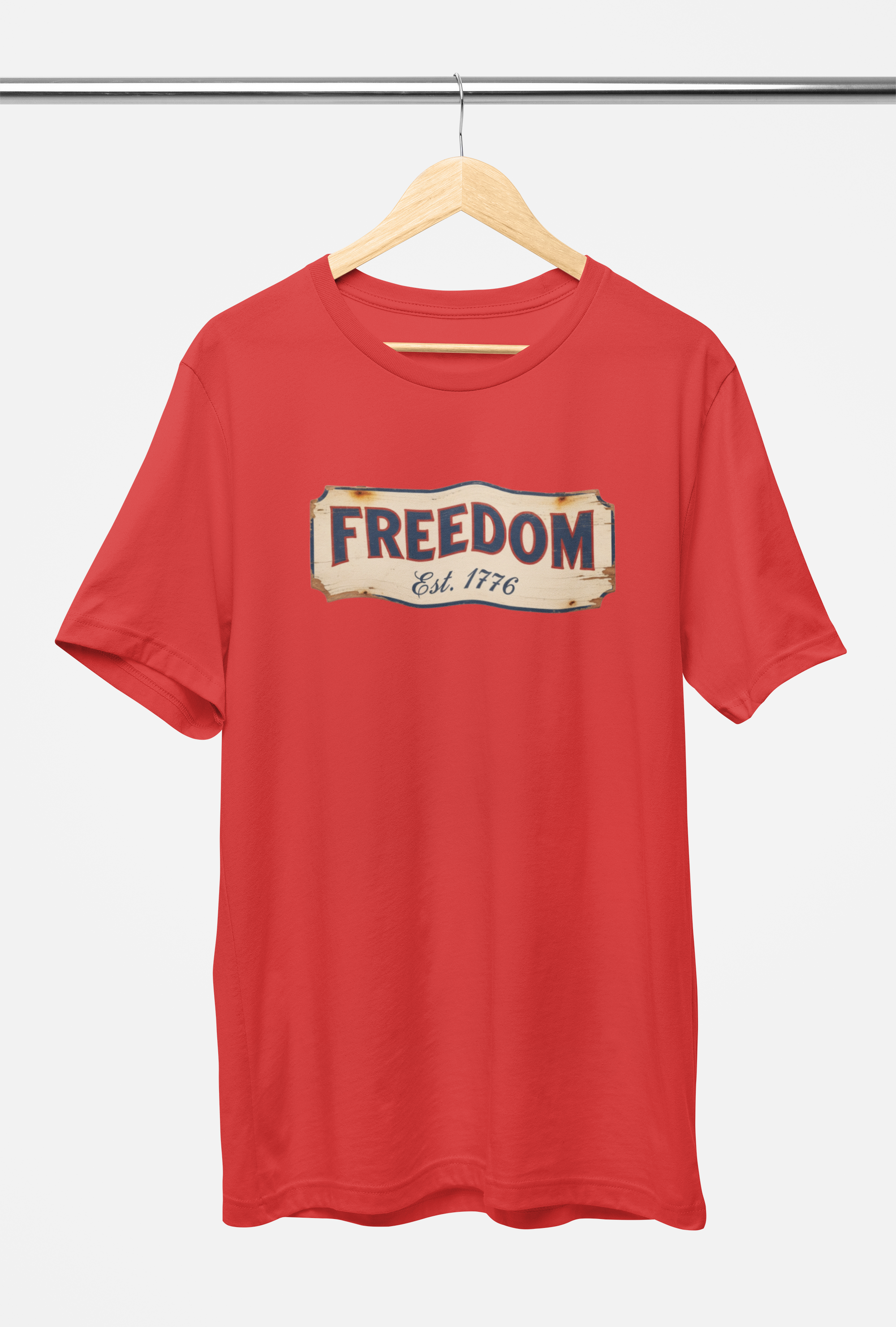Freedom Est. 1776 Vintage Patriotic Tee - Heathered Navy, Canvas Red