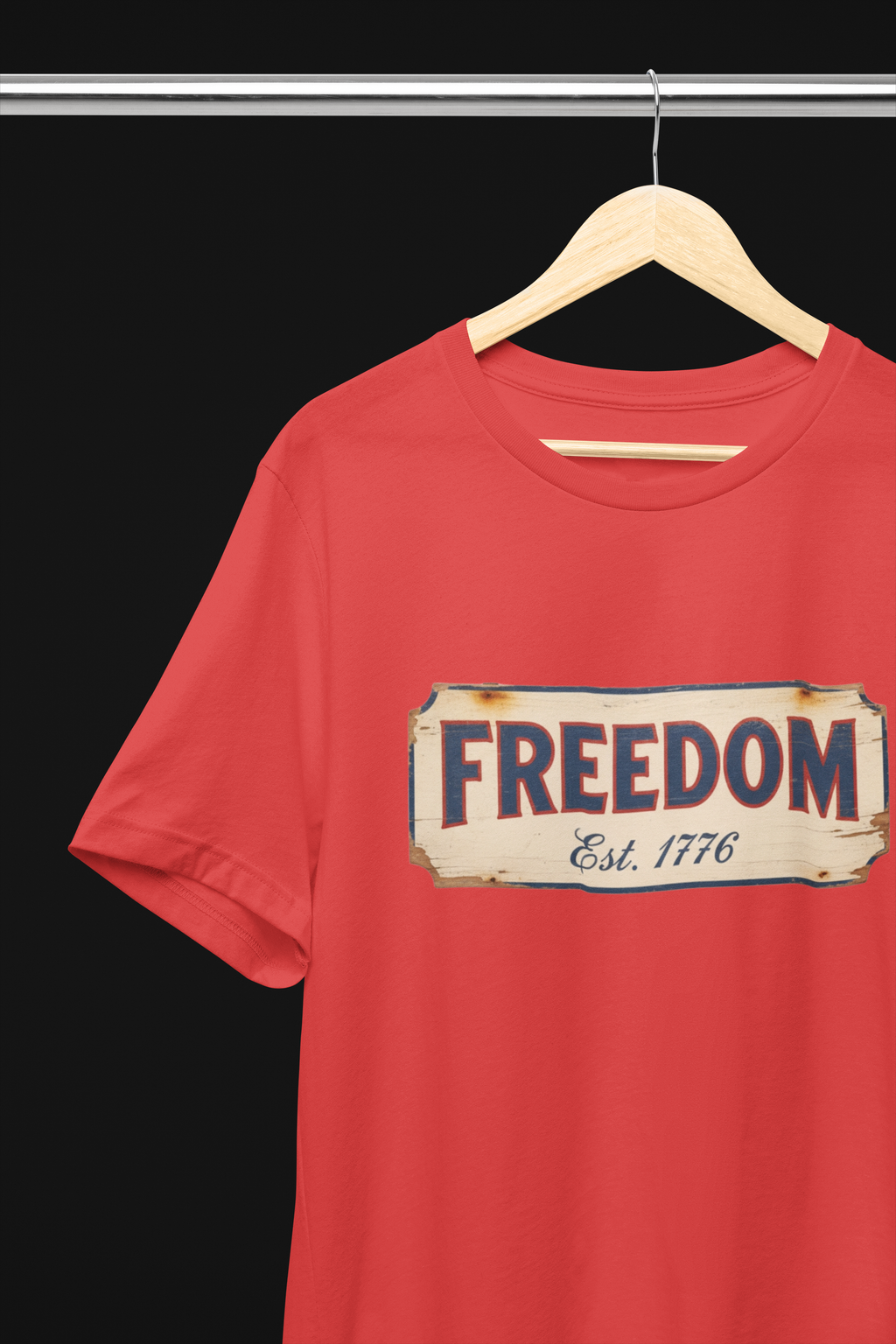 Freedom Est. 1776 Vintage Patriotic Tee - Heathered Navy, Canvas Red