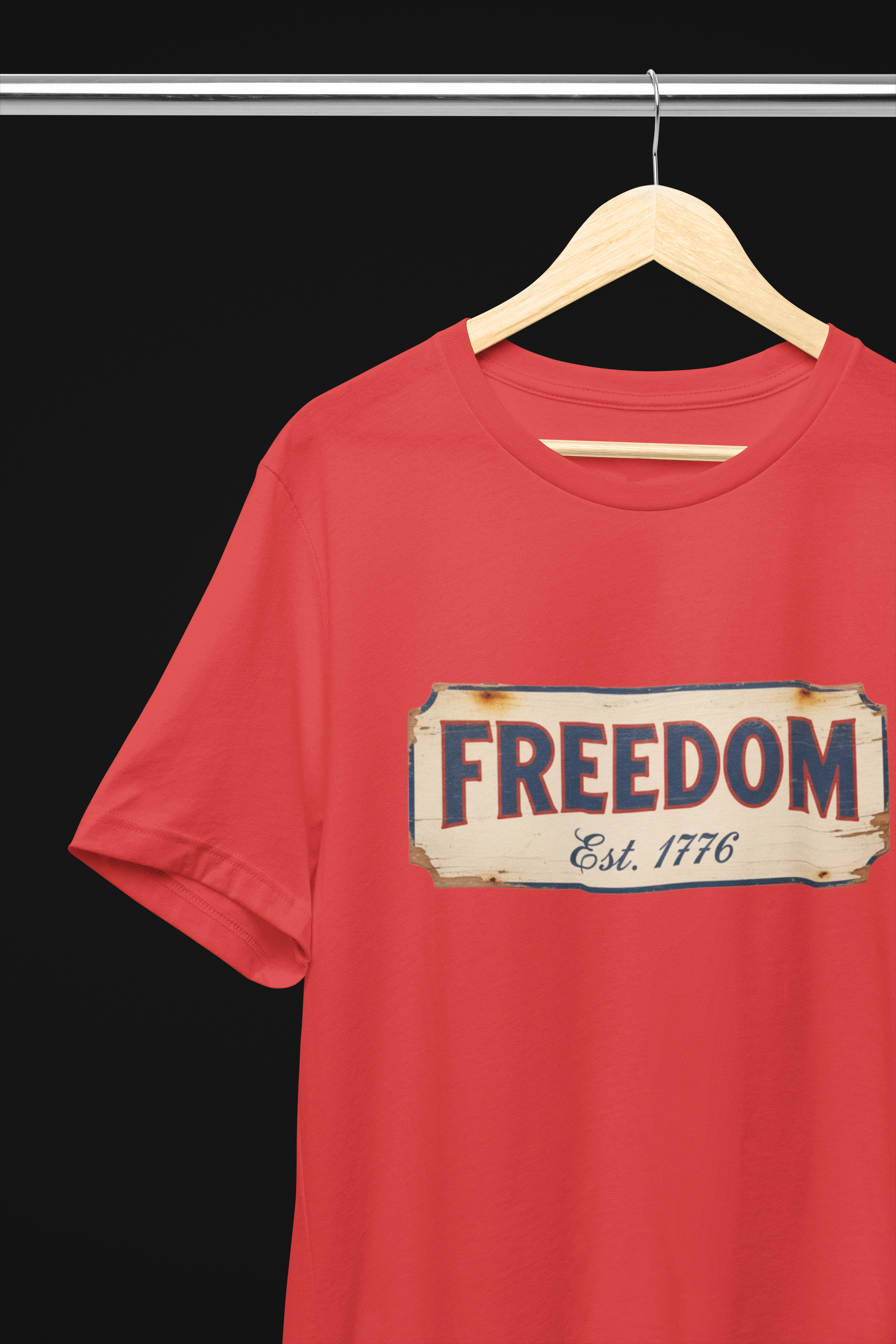 Freedom Est. 1776 Vintage Patriotic Tee - Heathered Navy, Canvas Red