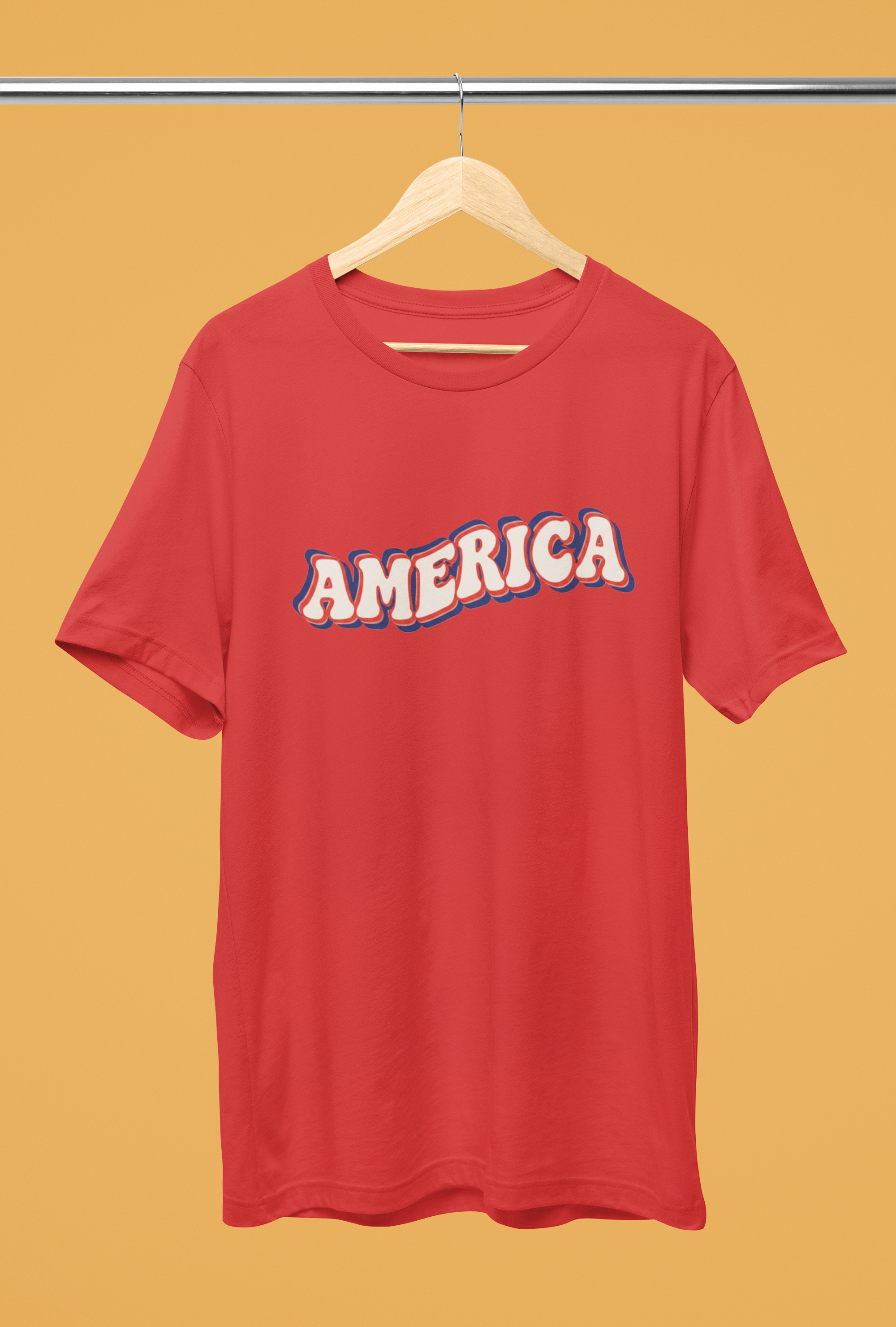 Retro America Groovy Text Tee - Canvas Red, White