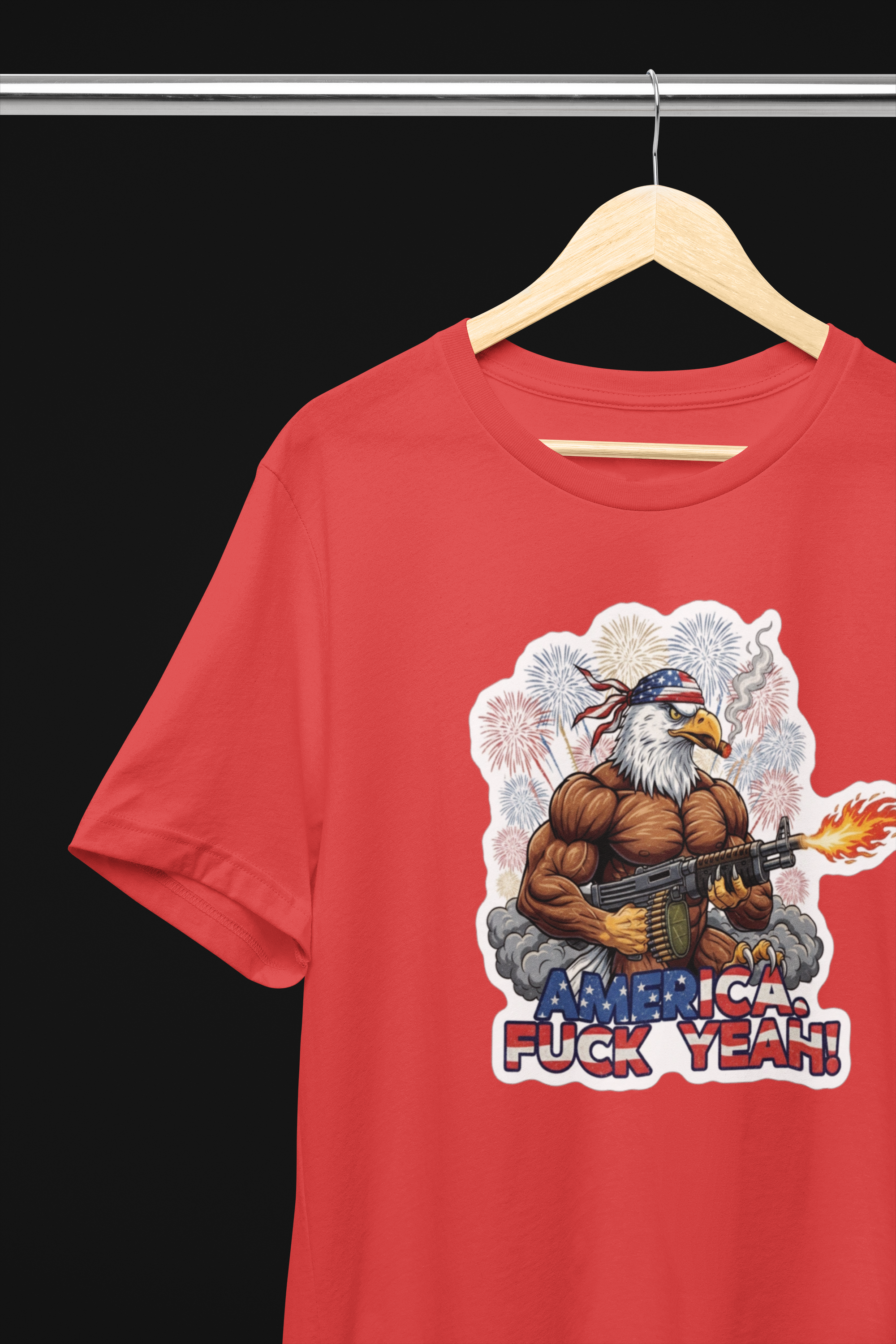 America Fuck Yeah! Patriotic Eagle Tee - Canvas Red or Black