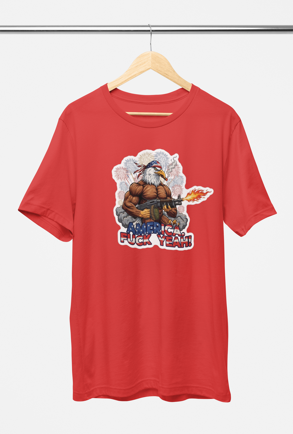 America Fuck Yeah! Patriotic Eagle Tee - Canvas Red or Black