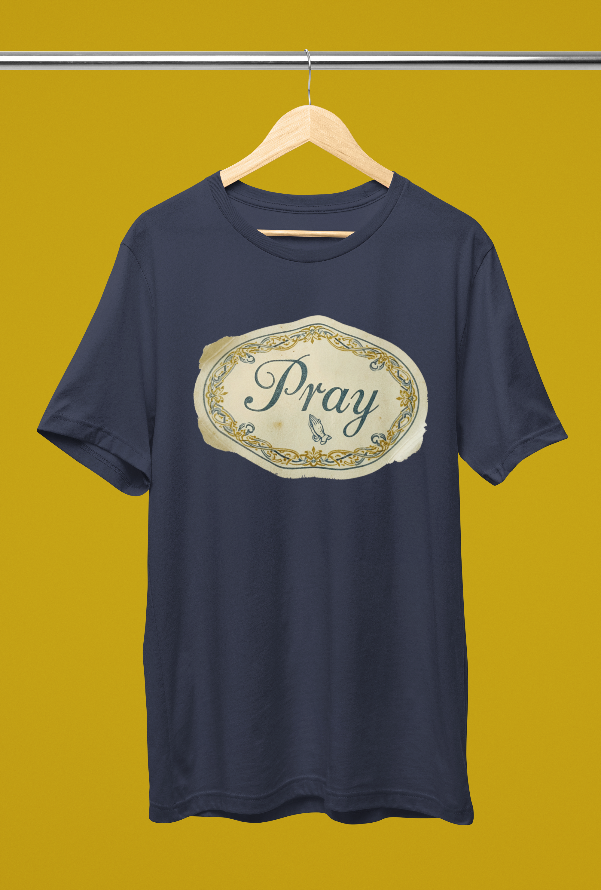 Pray Vintage Sticker Tee - Heathered Navy