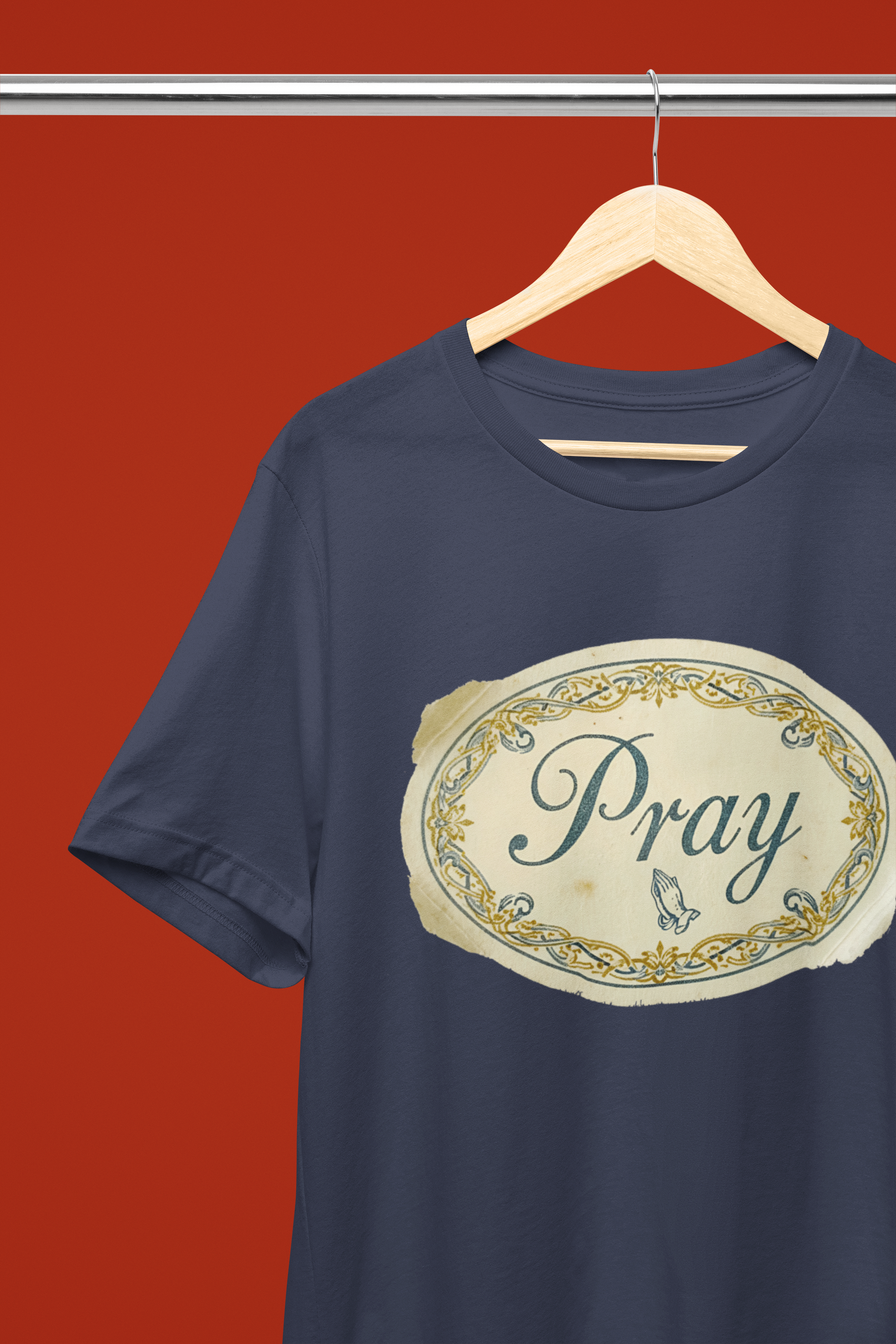 Pray Vintage Sticker Tee - Heathered Navy